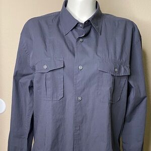 John Varvatos Charcoal pinstripe button front picket  dress Shirt L🖤